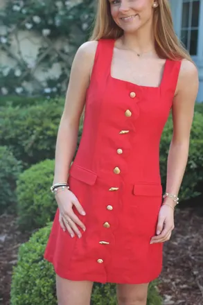 ZOE AND CLAIRE Seashell Button Mini Dress In Ruby