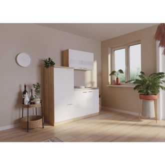 Respekta Cucina Mini Cucina Singola Rovere Bianco Frigorifero Luis 160 cm Respekta