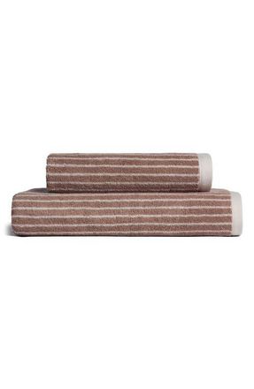 Parachute Pinstripe Organic Cotton Bath Towel in Adobe And Alabaster at Nordstrom, Size Hand Towel