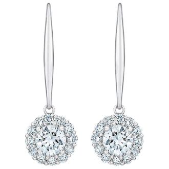 Pompeii3 89Ct TW Diamond Delicate Floral Shape Dangle Hoops Lab Grown Earrings Silver 1