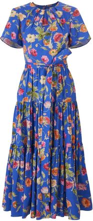 Carolina Herrera Poppy-print Tiered Midi Dress With Sash