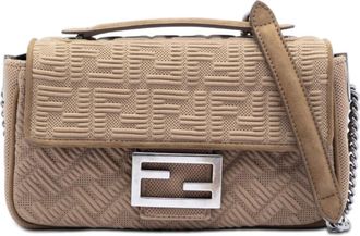 Fendi Pre-owned Fendi Zucca Embossed Technical Fabric Chain Midi Baguette Ladies JHB49POC9I0LB4P2