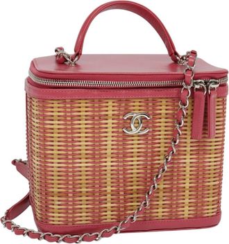 Chanel Take Away Vanity Case Rattan And Calfskin Pink Wicker Bag (Pre-Owned)