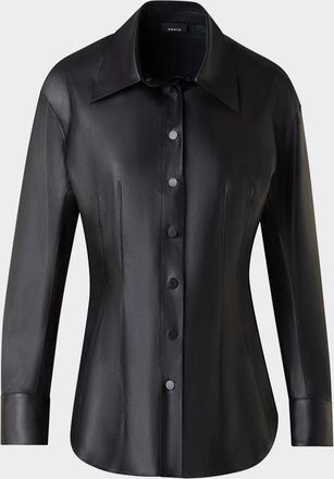 Akris Nappa Leather Fitted Blouse