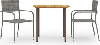 vidaXL Juego De Comedor De Jard&iacute;n 3 Pzas Rat&aacute;n Sint&eacute;tico Gris Vidaxl