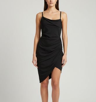 Jacquemus Le Raphia Black Crepe Draped Strappy Mini Dress
