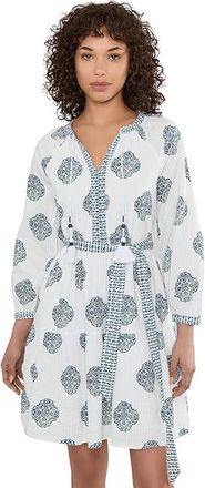 Tommy Bahama Mosaic Shores Long Sleeve Short Dress Womens Dress White : LG (US 12-14), Cotton