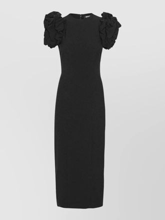 Rotate crepe midi dress fitted silhouette ruffled sleeves