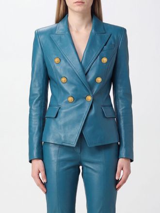 Balmain Blazer doppiopetto in pelle di agnello con rever a lancia e spalle imbottite