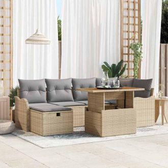 vidaXL Vidaxl - Conjunto De Sof&aacute; De Jard&iacute;n Con Coj&iacute;n 7 Pcs Beige Polirat&aacute;n
