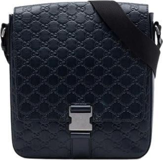 Gucci Pre-owned Embossed Leather Messenger Bag - Heren - Pre-owned - Blauw - Maat: ONE Size Leer