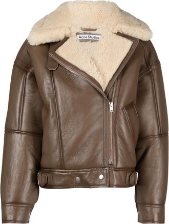 Acne Studios leather shearling jacket - women - Calf Leather/Lamb Skin/Lamb Fur/Cotton - 36 - Brown