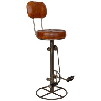 Wanderlust Deco Taburete de metal y asiento de cuero marr&oacute;n 42x42x118h cm