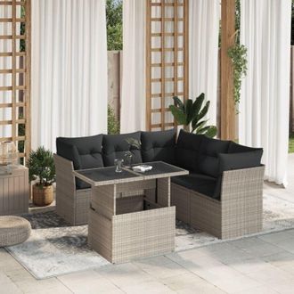 vidaXL Vidaxl - Set De Sof&aacute;s De Jard&iacute;n 6 Pzas Y Cojines Rat&aacute;n Sint&eacute;tico Gris