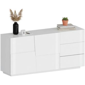 Dmora Credenza Avelignese, Buffet da soggiorno, Madia da salotto con 2 ante e 3 cassetti, 180x44h86 cm, Bianco lucido - Dmora