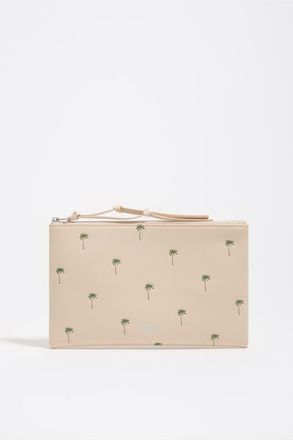 Bimba & Lola Large Leather Palms Make-Up Case in Sand at Nordstrom