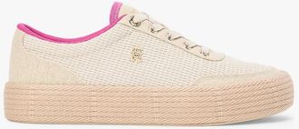 Tommy Hilfiger Womens Mixed-Texture Canvas Platform Sneaker - Beige - US 6.5 / EU 37