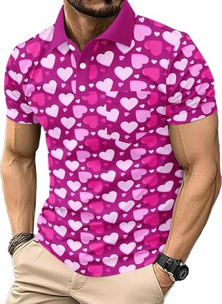 Generic Mens Valentines Day Short Sleeved Polo Shirt - Golf Collar Top with Pocket Pocket (UK, Alpha, 5XL, Regular, Regular, Purple)