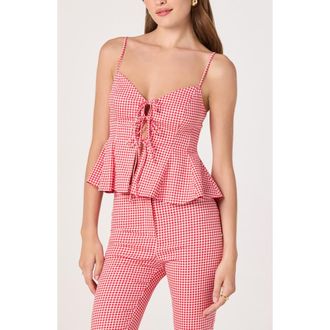 ASTR the Label Alma Stretch Cotton Gingham Top in Red Gingham at Nordstrom, Size X-Small