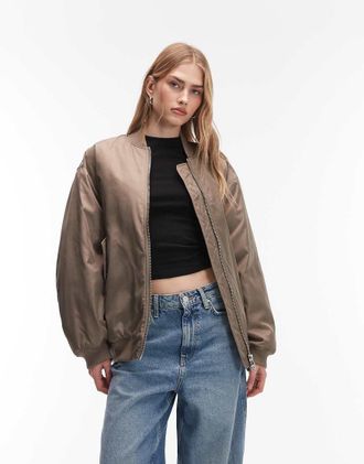 & Other Stories Bomber in nylon marrone con zip sul davanti