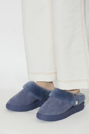 Jimmy Choo London Diamond Maxi Suede Fur-Lined Mules, Womens, Blue