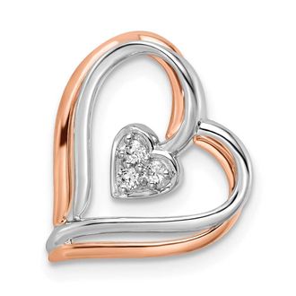 Diamond2Deal 14K Two-Tone Gold Lab Grown Diamond Double Frame Heart Pendant (0.06ct, VS, G-H)