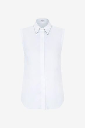 Brunello Cucinelli &Auml;rmelloses Stretch-Popelinehemd mit Monile-Detail