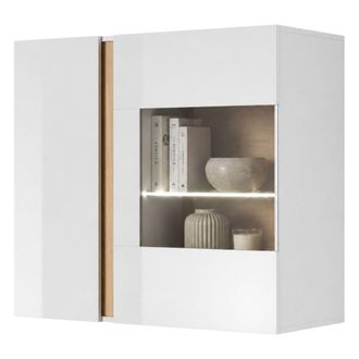 Dmora Mueble Colgante Kava, 2 Estantes, 2 Puertas, Con Led, 96x83h Cm Blanco