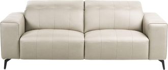 Beliani 3 Seater Sofa Light Beige Faux Leather Push-Back Manually Adjustable Headrest Metal Legs Modern Living Room OMMEL