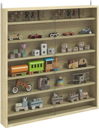 HOMCOM Homcom - 7-Tier Wall Display Cabinet w/ Shelves Glass Doors, Oak