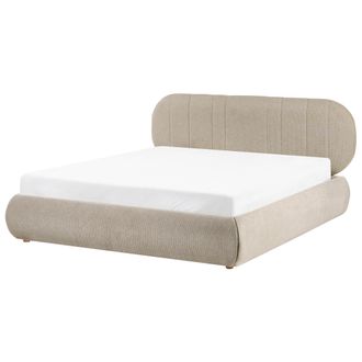 Beliani Cama Baja Con Almacenaje Tapizada Somier Elevable Con Capiton&eacute; 160 X 200 Cm Gris Pardo Campan