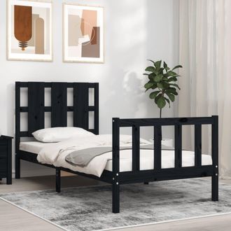 vidaXL Vidaxl - Estructura De Cama Individual Con Cabecero Madera Maciza Negro