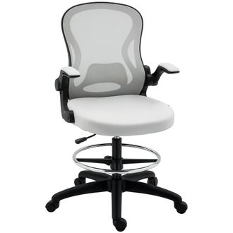 OEM Silla De Dibujo Giratoria Con Soporte Lumbar Reposapi&eacute;s Ajustable Y Reposabrazos Abatibles 59x65x102-122 Cm Gris Claro