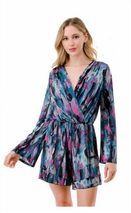 Ariella Long Sleeve Romper In Black Multi