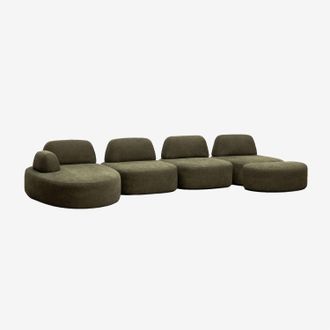 Sklum Sof&aacute; Modular Chaise Longue Izquierdo De 4 Piezas Y Puff Tapizado Giorgia Sklum