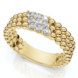 Pompeii3 Three Row Beaded Diamond Stackable Ring 14k Gold or Platinum Lab Grown