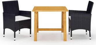 vidaXL 3 Piece Garden Dining Set with Cushions Black Vidaxl