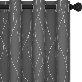 OEM Cortinas Opacas, Cortinas Grises, Cortinas Aislantes Del Calor Y El Sonido, Estampado De Puntos Ondulados Met&aacute;licos, 132 X 213 Cm, Juego De 2, Cortina