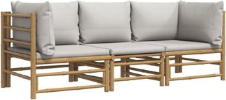 vidaXL Vidaxl - Set De Muebles De Jard&iacute;n 3 Piezas Bamb&uacute; Y Cojines Gris Claro