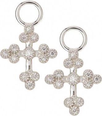 Jude Frances Womens Cross Heart Diamond Earring Charms In Silver