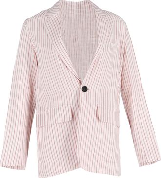 Vanessa Bruno Leto Pinstriped Woven Blazer in White Linen