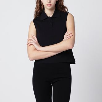 Saint Laurent Black Sleeveless Polo With Cassandre Logo