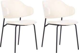 Beliani Beliani - Conjunto De 2 Sillas De Comedor Negro Poli&eacute;ster Sin Reposabrazos Beige Claro Kenai