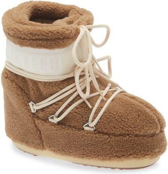 Moon Boot Icon High Pile Fleece Low Boot in Camel at Nordstrom, Size 36
