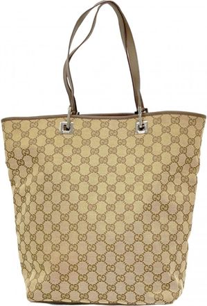 Gucci Beige Brown Canvas Tote Bag (Pre-Owned)