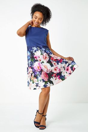 Roman Premium Floral Scuba Skater Dress