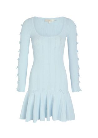 LoveShackFancy Loveshackfancy Seychelle Bow-appliqu&eacute;d Pointelle-knit Mini Dress - Light Blue - S (UK8-10 / S)