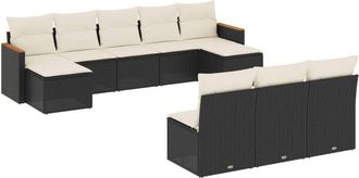 vidaXL Vidaxl - Set De Sof&aacute;s De Jard&iacute;n 10 Pzas Cojines Rat&aacute;n Sint&eacute;tico Negro