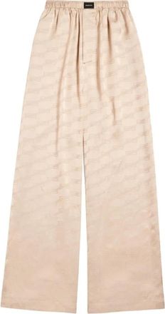 Balenciaga Monogram Satijnen Pyjamabroek - Dames - Wijde Broeken - Beige - XS - Satijn - Broeken