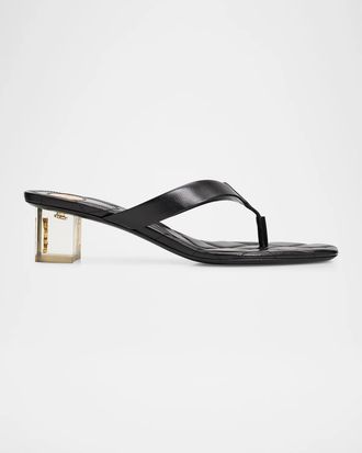 Saint Laurent Leather Thong Sandals w/ Plexi Heel